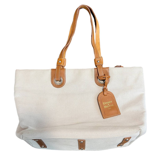 Dooney & Bourke Handbags - Dooney & Bourke Large East West Grommet Shopper Tote White Brown